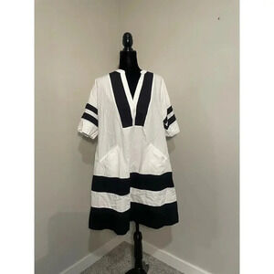 Madewell Poncho Dress Black and White Colorblock Stripe Oversized Shirt‎ Dress